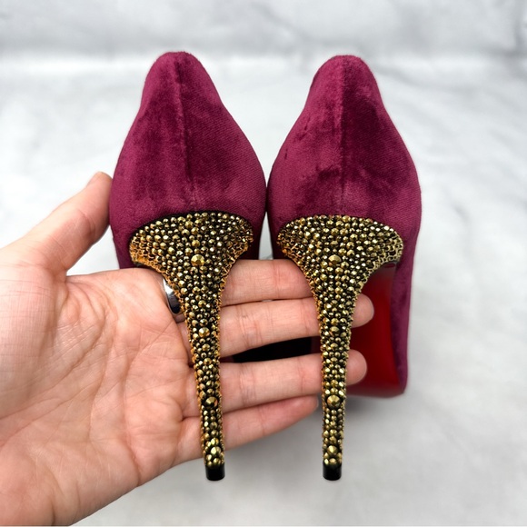 NEW Christian Louboutin Hot Chick Kiss Swarovski Crystal Velvet Pointed Toe Heel - Picture 9 of 16